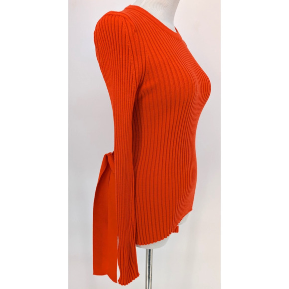 Maggie Marilyn Nearly There Belted Merino Wool Ribbed Sweater Orange Large Chic - Picture 8 of 16